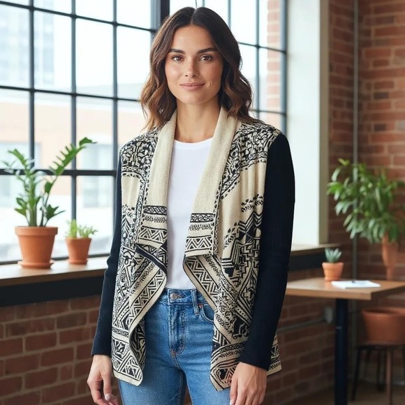 Lucky Brand Sweaters - Lucky Brand Sweater Womens Medium Aztec Cardigan‎ Drape Open Front Boho
